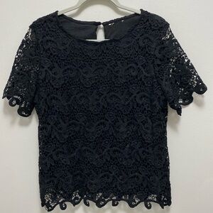 Elegant Lace Short Sleeve Top - Size Large - Lined & Chic